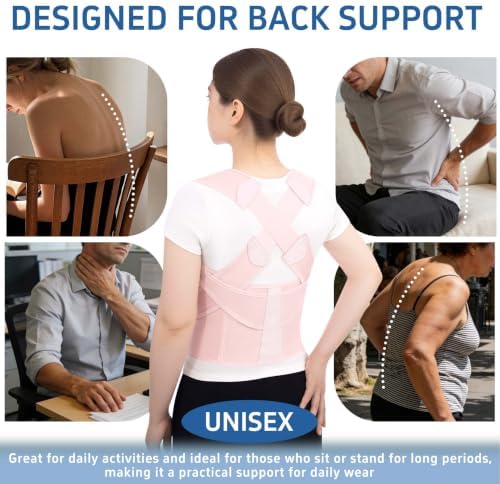 Posture Corrector for Women Men Back Brace hunchback Straightener Adjustable Shoulder Straps Upright Full-Back Correction Upper Support Hunchback Scoliosis Kyphosis Thoracic Instant Hump Pain (Pink, XX-Large)