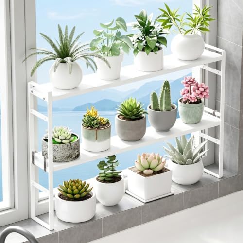 2pc Extendable Narrow Tall Storage Shelf for Windowsill & Kitchen, White