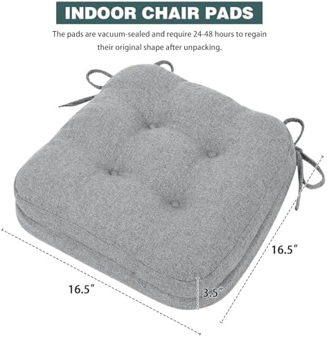 baibu 2-Layer Dining Chair Cushions, 6 Pack, 16.5 x 16.5 x 3.5 in, Grey