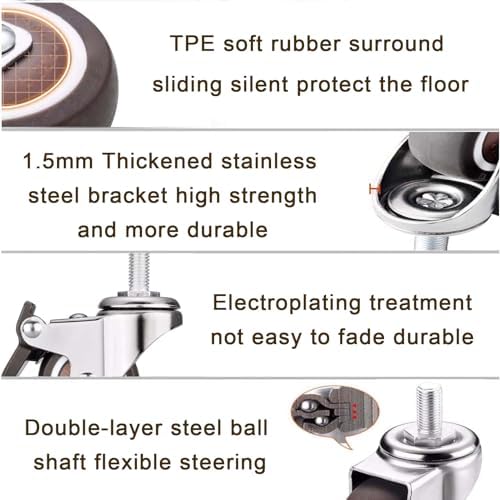 2" Office Chair Casters Wheels, 5-Pack, 10x15mm Threaded Stem Castor