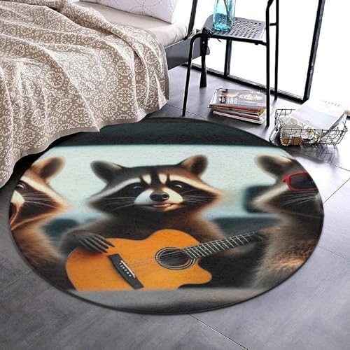 Men's Large Home Decor Mat, Soft Round Yoga Carpet, Non Slip Machine Washable Home Office Circle Rug Three Funny Raccoons Animals