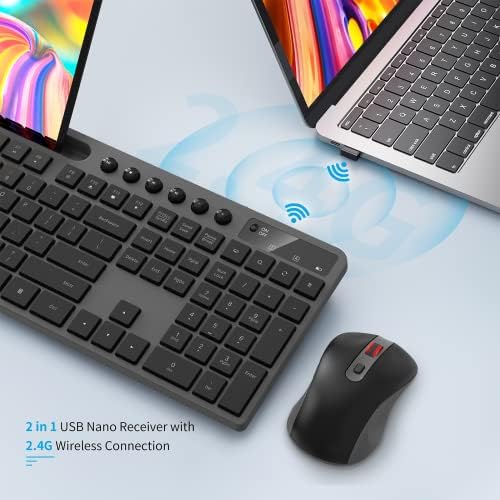 MARVO Wirelss Keyboard and Mouse Combo with Phone Holder, Full-Size, Grey