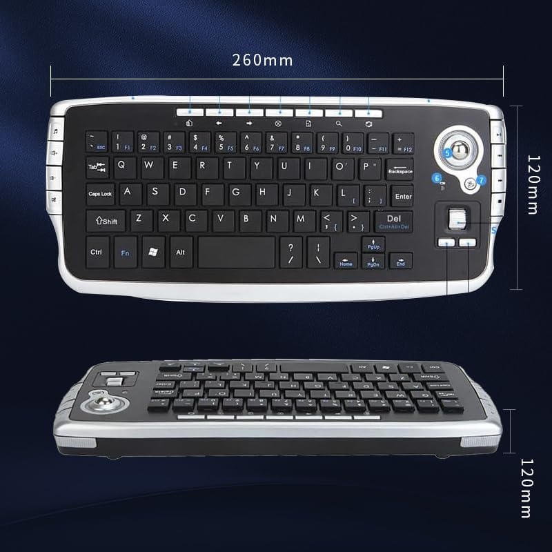 Mini Ergonomic Keyboard Trackball Air Mouse Scroll Wheel Function 2.4G Wireless Keyboard with trackball Mouse Keyboartd Combo for Lapotp PC TV Remote Controller HTPC (Silver)