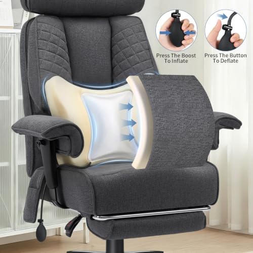 HOFFREE 500lbs Fabric Office Chair with Headrest and Lumbar Support,Grey