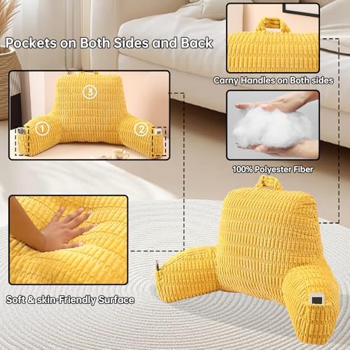 Reading Pillow for Sitting in Bed with Arm,Yellow Corduroy,M