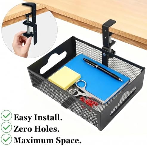 Under Desk Organizer 360° Swivel,No-Drill Clamp-On,Holds Up to 7lbs