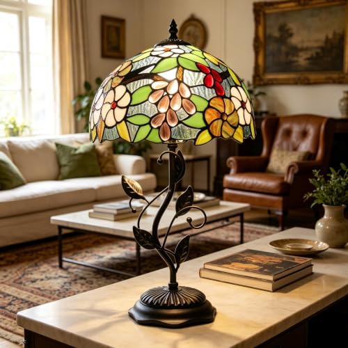 Tiffany Lamp Warm Grape Floral Stained Glass Table Lamp