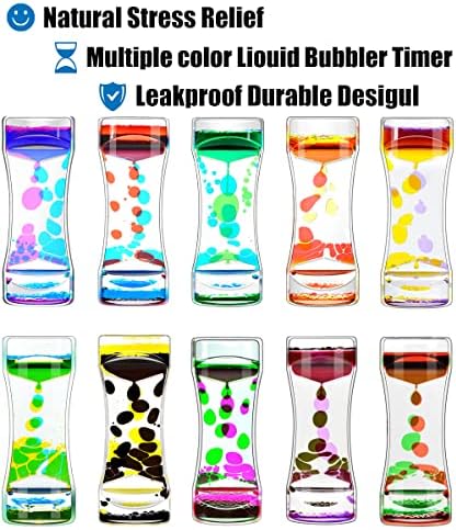 Liquid Motion Bubbler Timer Pack of 8 Great Desktop Colorful Hourglass Liquid Bubbler Small Calming Relaxing Toys Sensory Anxiety Autism ADHD Fidget Toys