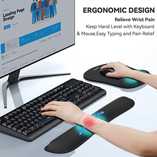 TECKNET Keyboard Wrist Rest and Mouse Pad Set with Wrist Support
