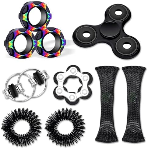 8Pcs Fidget Toys Adults Kids 8+ ADHD Autism Toys Adults EDC Cool Gadgets Desk Toys Fidgets for Classroom Magnetic Fidget Rings Figette Spinner Easter Basket Stuffers Gifts for Teens Boys