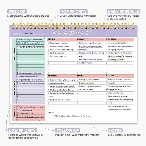 Taja Weekly To Do List Notepad, Undated Weekly Planner Pad, 8.5" x 11"