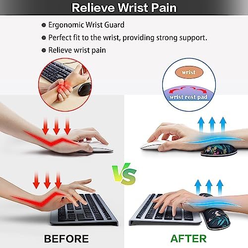 Desk Mat, Large Gaming Mouse Pad with Wrist Rest, 4in1 XXL Mousepad Floral