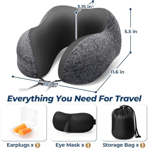 ExploreBliss Travel Pillow, Memory Foam Neck Pillow Airplane, Grey