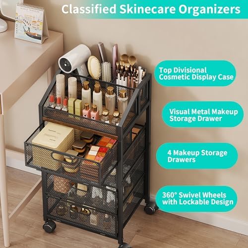 HapiRm Rolling Makeup Cart Organizer - Desk Vanity Storage Cart on Wheels