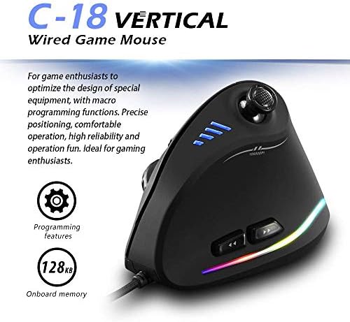 ZEER Ergonomic Vertical Mouse, RGB Wired Vertical Gaming Mouse with Joystick, 10000 Max DPI and 11 Programmable Buttons for Gamers, Computer
