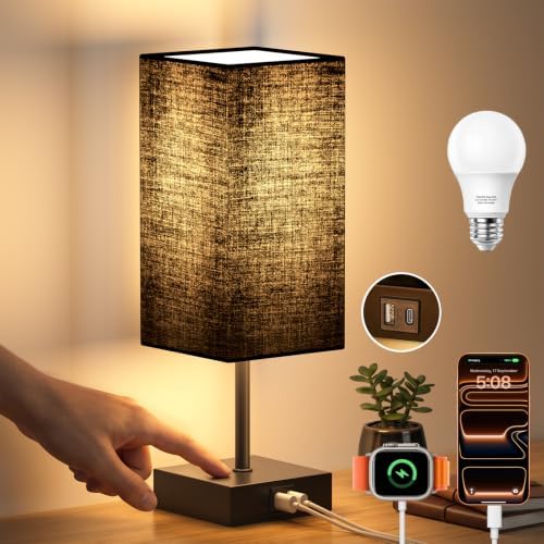 Bedside Lamp for Bedroom Touch Control Nightstand Lamp with USB C+A