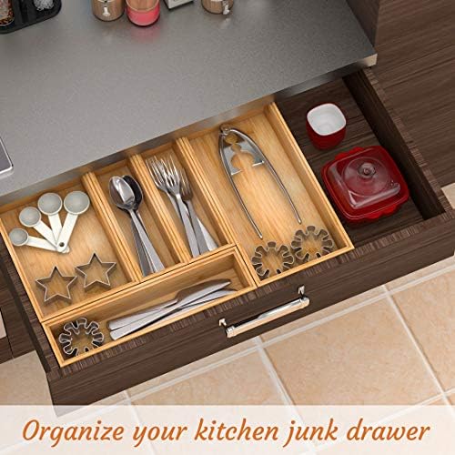 Stackable Utensil Drawer Organizer, Bamboo Kitchen Flatware Holder 12"x 3"