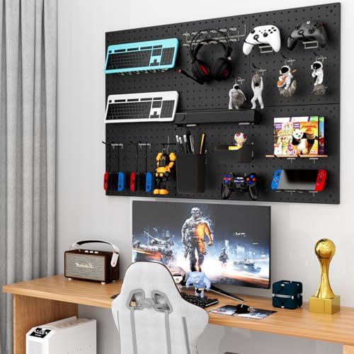 Peg Board Kit, Includes Pegboard and Accessories,with Hooks and Bins,Peg Board Wall Organizer for Office,Ornaments Display,Crafts Organization (66, Black)