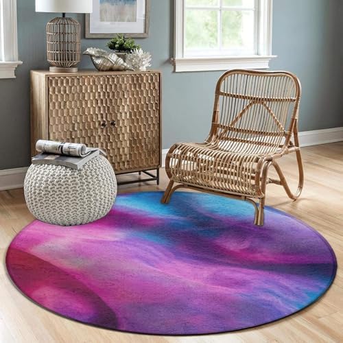 Large Machine Washable Circular Rugs, Home Decor Round Mat for Living Room Sofa Office Purple Rainbow Pride