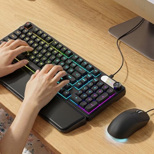 EWEADN Wired Keyboard and Mouse Combo with Detachable Wrist Rest - Black