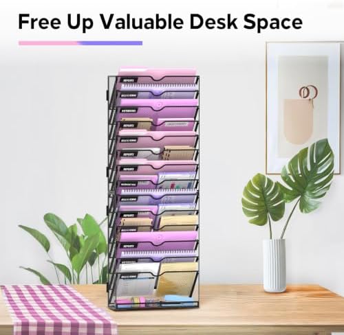 SUPEASY 15-Tier Wall File Organizer with Base, Wall Mounted File Holder