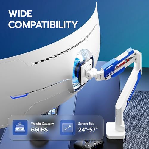 ARES WING Heavy Duty Monitor Arm with USB for 24-57 Inch Screens, White