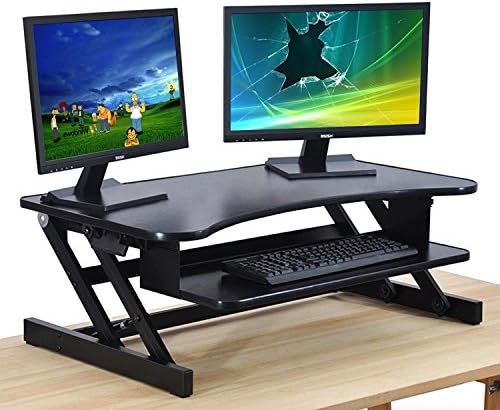 Adjustable Height Standing Desk Converter | 32" Wide in Black Includes Anti-Fatigue Mat | Fits Dual Monitors with Retractable Keyboard Tray