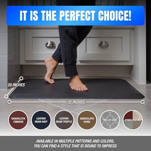 NewLife by GelPro Ergo-Foam Cushioned Anti-Fatigue Standing Kitchen Floor Mat, Padded Stain-Resistant, Waterproof, Non-Slip Comfort Padded Desk/Office Mat - 20" x 32", Grasscloth Charcoal