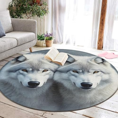 Men's Large Home Decor Mat, Soft Round Yoga Carpet, Non Slip Machine Washable Home Office Circle Rug Wolves