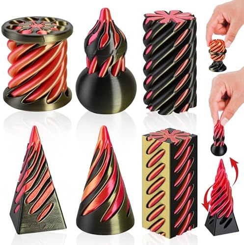 6 Pack Spinning Fidget Toys Golden Orange 3D Printed Desk Decor Set