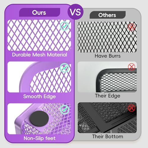 Mesh Pen Organizer for Desk, 13 Compartments with Drawer， Purple