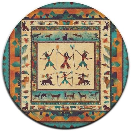 Machine Washable Modern Round Area Rug, Room Sofa Yoga Soft Round Carpet, Home Decor Non Slip Kitchen Office Circle Rug Southwestern Native American Indian, 60inch