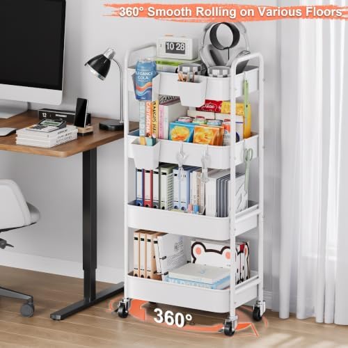 4 Tier Rolling Storage Cart Metal with Wheels, 37in Heavy Duty Roller Carts
