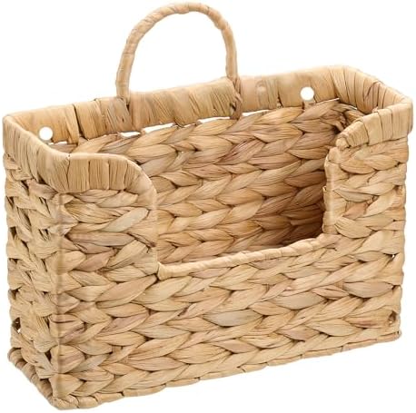 Water Hyacinth Hanging Basket with Handle, Wall Baskets Storage, Wall Mounted Organizer, Magazine holder magazine basket，Farmhouse Baskets for Flowers/Magazine/Fruit Storage
