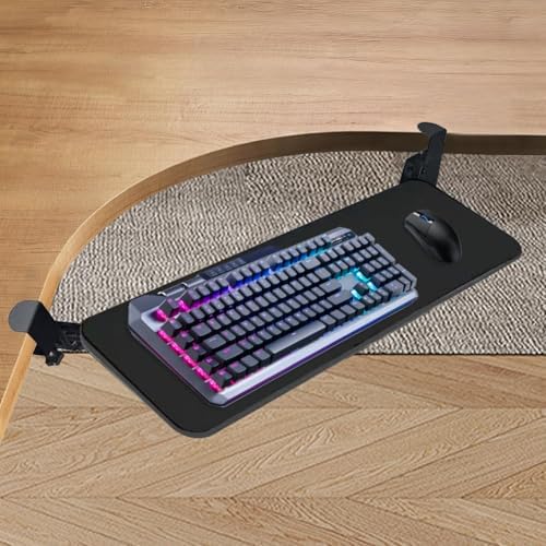 Keyboard Tray Under Desk Pull Out with Extra Sturdy C Clamp Mount System, 780mm*650mm, Height Adjustable 1-8CM, Computer Keyboard & Mouse Tray Slide-Out Platform Computer Drawer