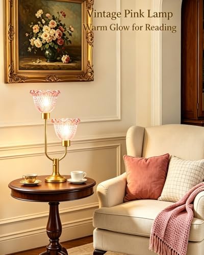 Flower Glass Table Lamp for Bedroom Dimmable Vintage Pink Lamp Gift