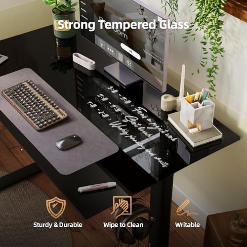 INNOVAR Glass Standing Desk with Drawers 55 x 27.6 Inch Black