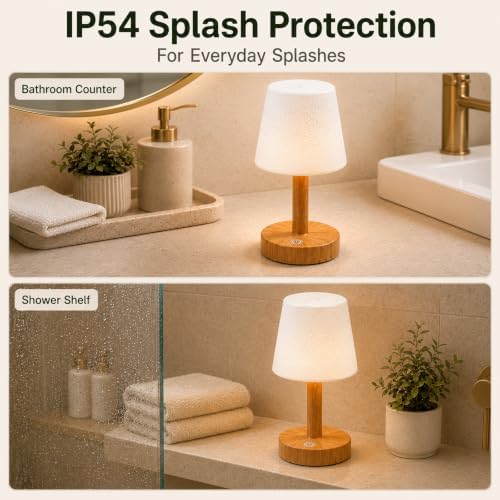 Rechargeable Table Lamp, Mini Cordless Shower Lamp for Bathroom, IP54