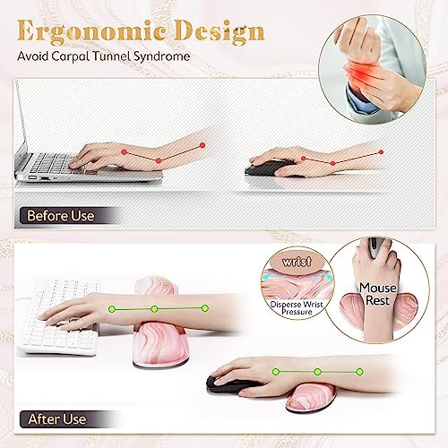 Gimars Upgrade Enlarge Gel Memory Foam Set Keyboard Wrist Rest Pad, Comfortable Ergonomic Design for Easy Typing Pain Relief, Firm Mouse Wrist Cushion Support for Office, Computer, Laptop, Mac
