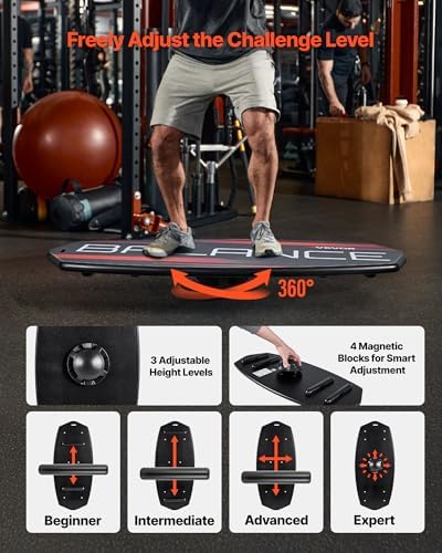VEVOR Balance Board, 2-in-1 Wobble Board Trainer for Adults, Premium Wooden Balance Training Equipment, with Roller, Magnetic Stoppers, Storage Rack, for Core Workouts, Surf Trainer & Physical Therapy