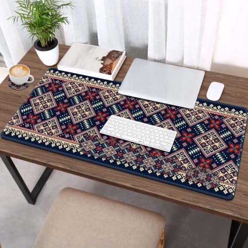 AIMSA Desk Mat Set Bohemian, Large Mouse Pad + Mouse Wrist Rest + Keyboard Wrist Support + Coaster, Navy Blue Gaming Mouse Pad Combo for Home Office