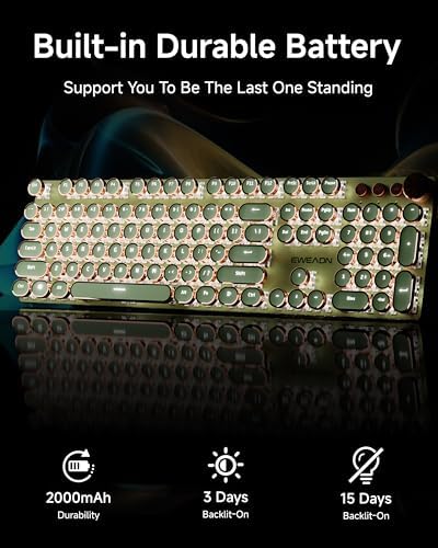 Wireless Typewriter Style Mechanical Keyboard with White Backlit, Knob