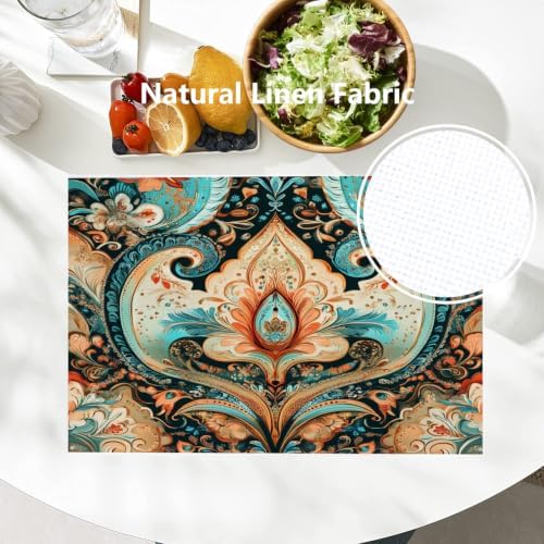 Batmerry Elaborate Rich Placemats, Artwork Luxurious Aesthetic Washable Linen Table Mats for Kitchen Table Double Insulation Decor Dining Set Indoor Outdoor 12X18 in Set of 8