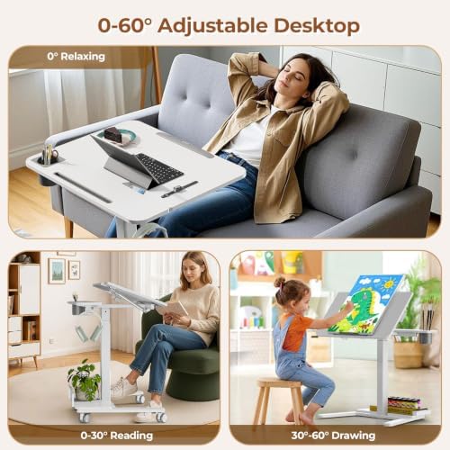 Mobile Standing Desk with Storage Shelf & 60° Tiltable Top