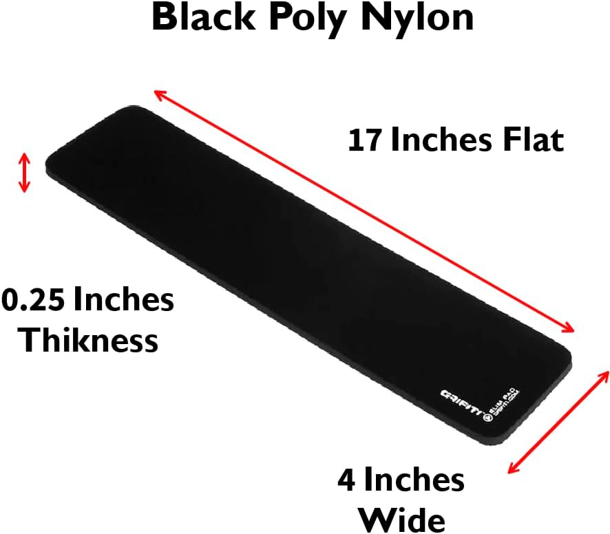 GRIFITI Slim Wrist Pad 17" x 4" x 0.25" Wrists Rest Pads for Standard Computer Keyboards - Ergonomic Keyboard Support Accessories & Carpal Tunnel Resting Hand Rests (Black Poly Nylon Surface)