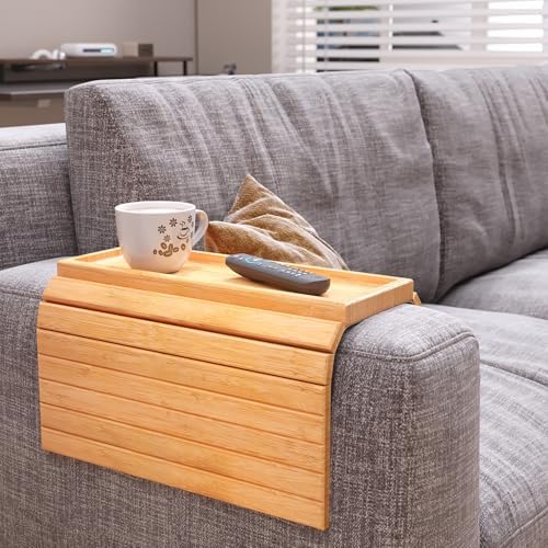 Bamboo Folding Sofa Arm Tray with Anti-Slip Pad (Natural)