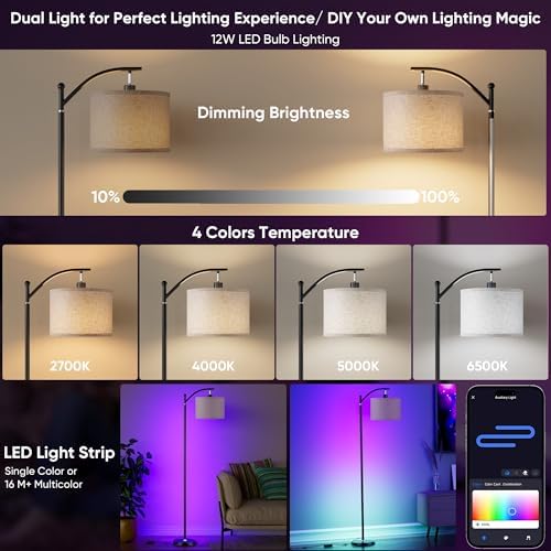 Smart LED RGBCW Corner Lamp with Linen Lampshade Compatible with Alexa, Color Changing Standing Lamp with 16 Million DIY Colors, Music Sync, Tall lamp for Living Bedroom Room,APP/Voice/Remote Control