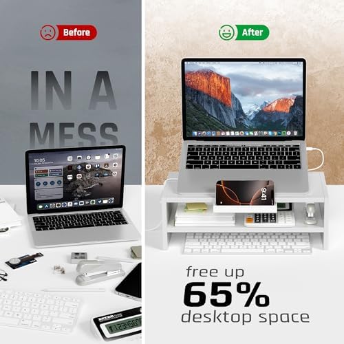 AFOOYO Adjustable Wood Laptop Stand, Ergonomic Height Angles Computer Holder Riser for Desk Compatible with Air, Pro, Dell, HP, Lenovo More 10-17.3" Laptops, White