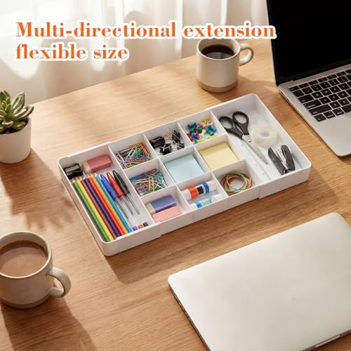 Briwooody 1 Pcs Expandable Drawer Organizer, White, 11 Compartments