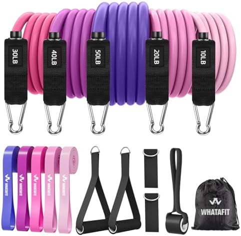 WHATAFIT Resistance Bands with Handles, 150 lb Exercise Bands Set